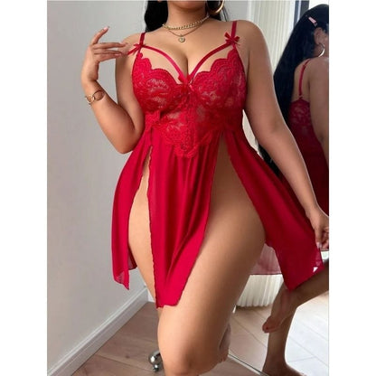 Ensemble Lingerie 3 Pièces Rouge Passion – Souterrain Lace, Shorty & Peignoir en Voile