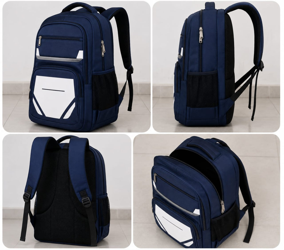 Sac à Dos Scolaire Bleu Marine – Grand Format & Sécurité Réfléchissante